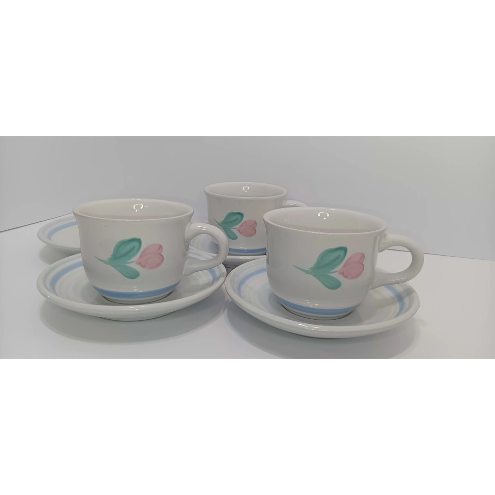 VINTAGE 80s japan Stoneware Tulipano Capri Cups Saucers cottagecore grandmacore - Picture 2 of 6